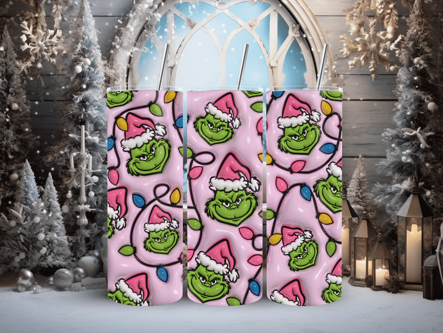 20oz Bubble Pink Grinch with Lights