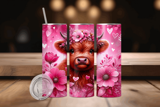 20oz Cow Pink and Hearts Tumbler