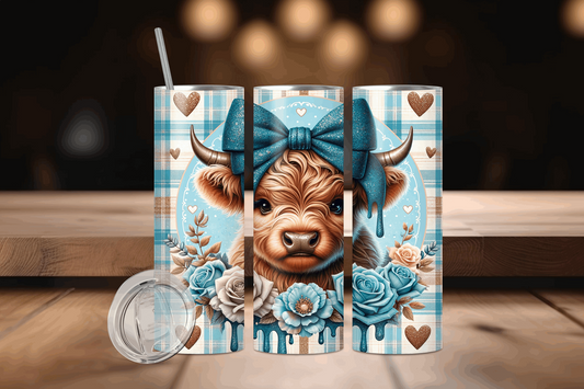 20oz Cow with Blue Bow Tumbler