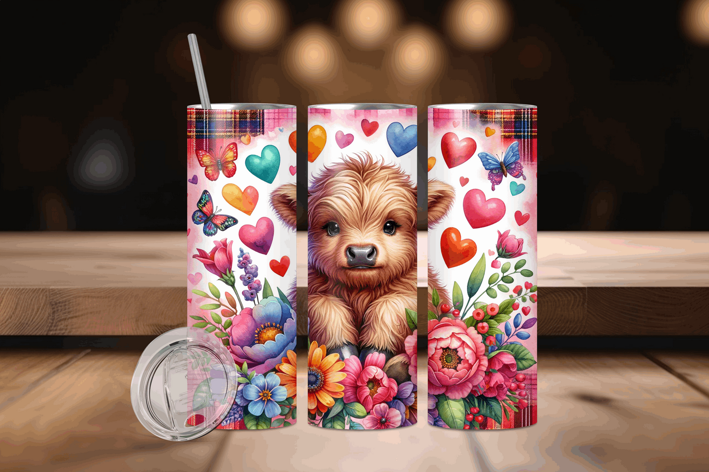 20oz Cow with Colored Hearts Tumbler