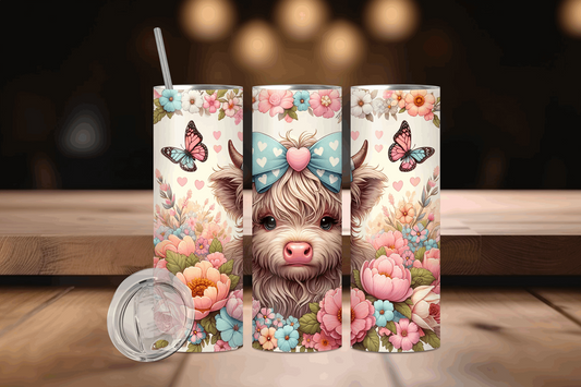 20oz Cow with Pastel Flowers Tumbler