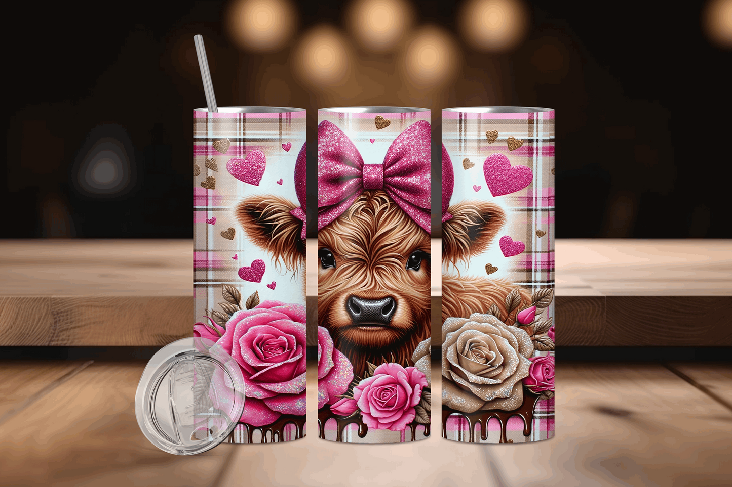 20oz Cow with Pink Glitter Bow Tumbler