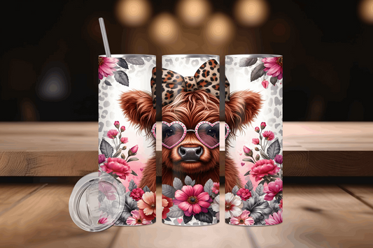 20oz Cow with Leopard Print Bow Tumbler