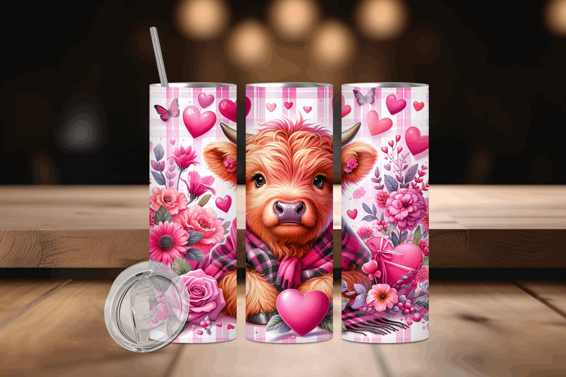 20oz Cow With Pink Hearts & Blanket Tumbler