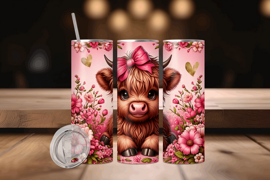 20oz Cow pink Bow & Wild Flowers Tumbler