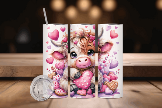 20oz Baby Cow Pink & Purple Hearts Tumbler