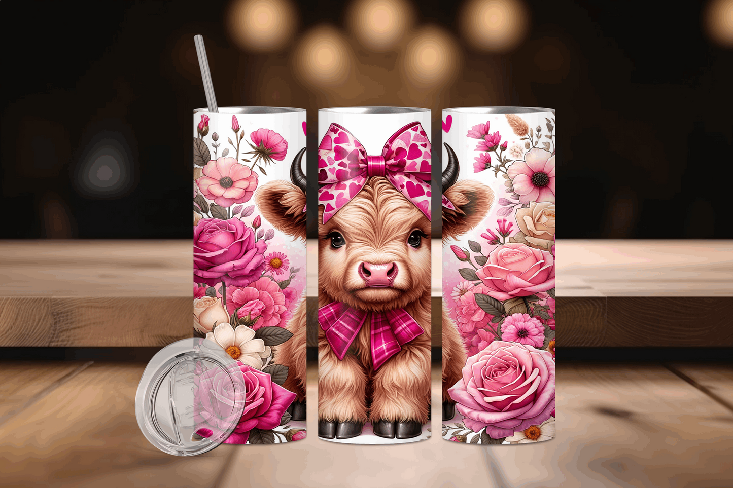 20oz Little Cow Pink & White Bow Tumbler