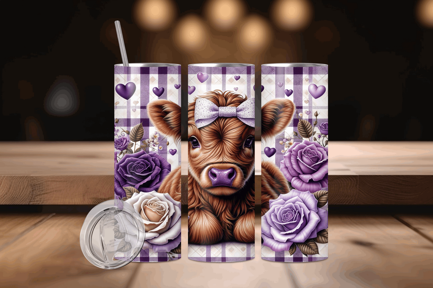 20oz Cow Purple Roses Tumbler