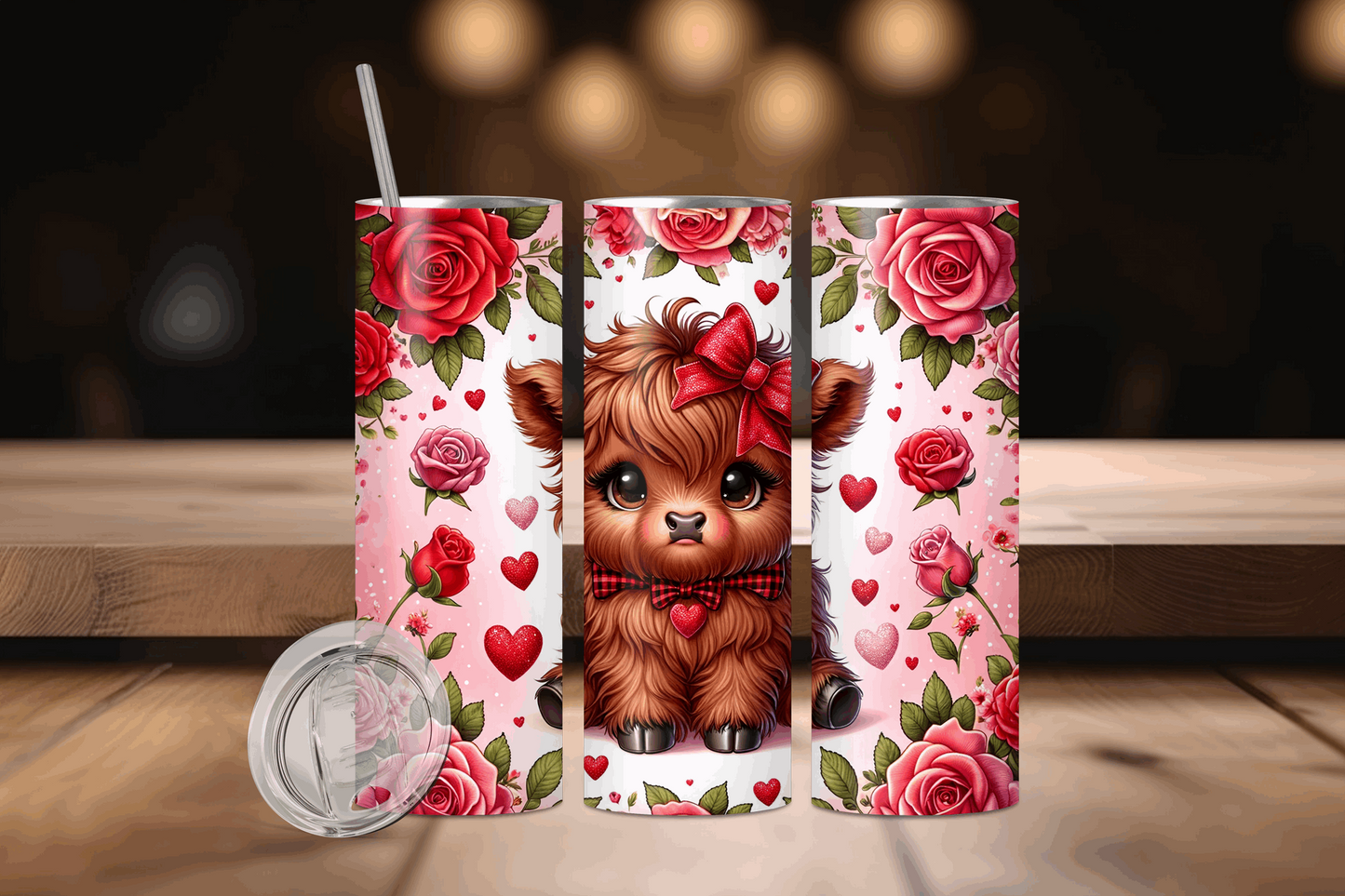 20oz Baby Cow Red Roses & Bow Tumbler