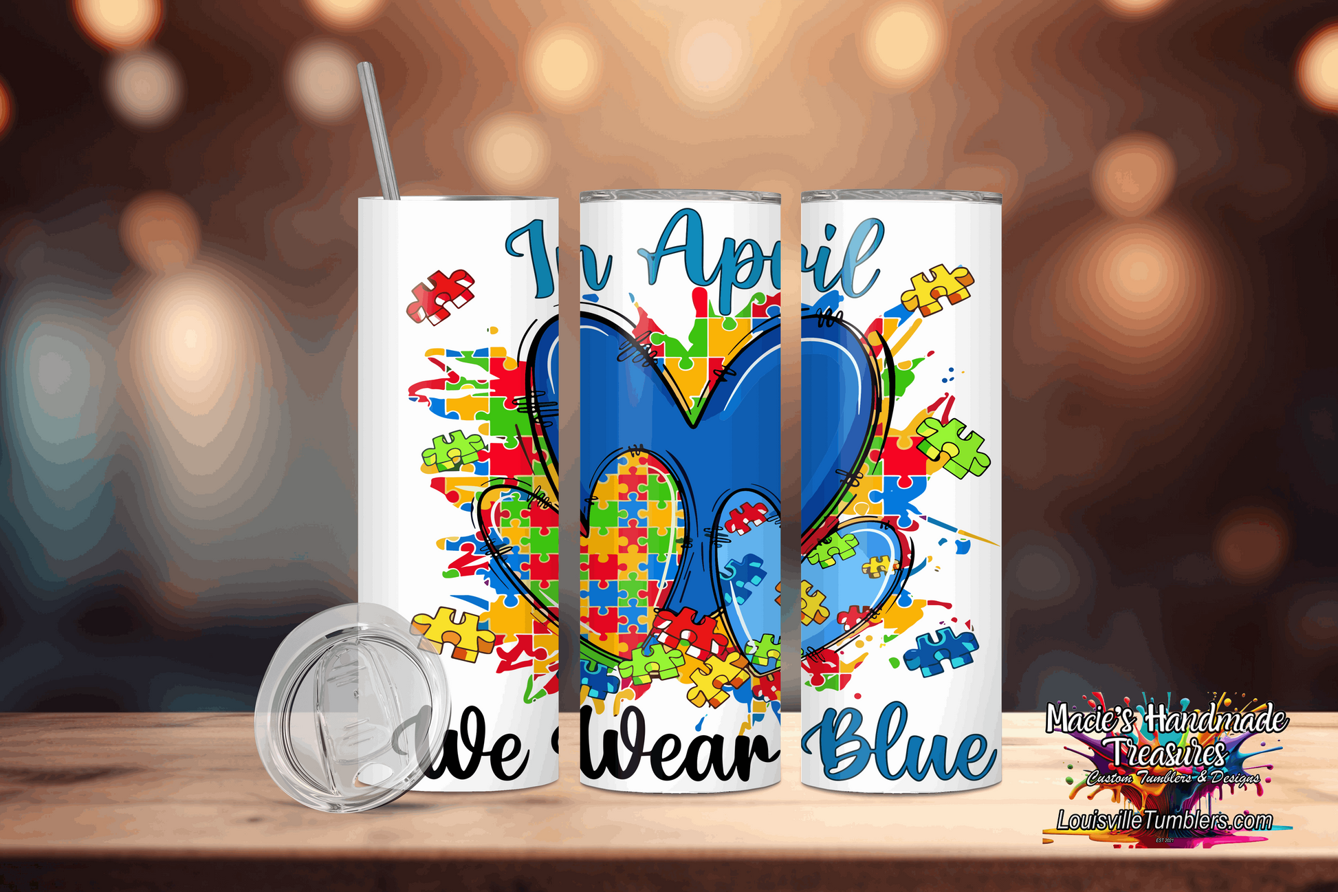 20 oz Autism We Wear Blue Tumbler