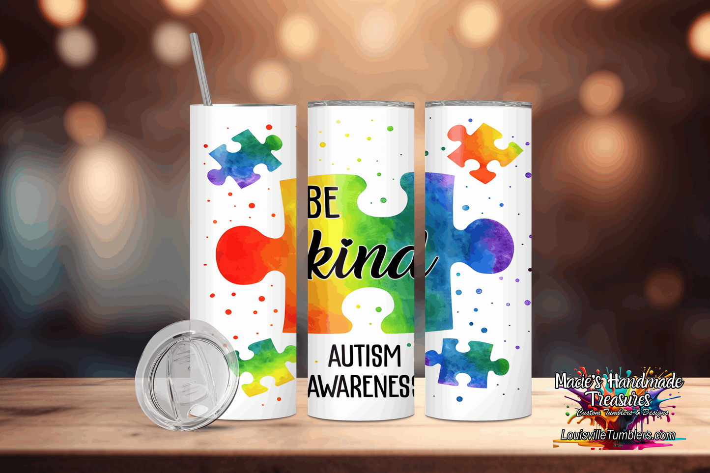 20 oz Autism Be Kind Puzzle Tumbler