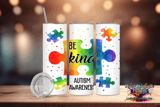 20 oz Autism Be Kind Puzzle Tumbler