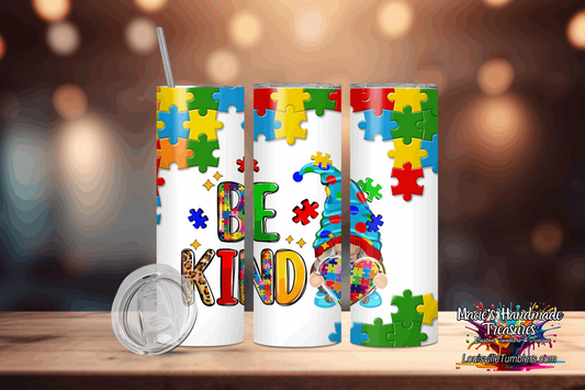 20 oz Autism Be Kind Gnome Tumbler