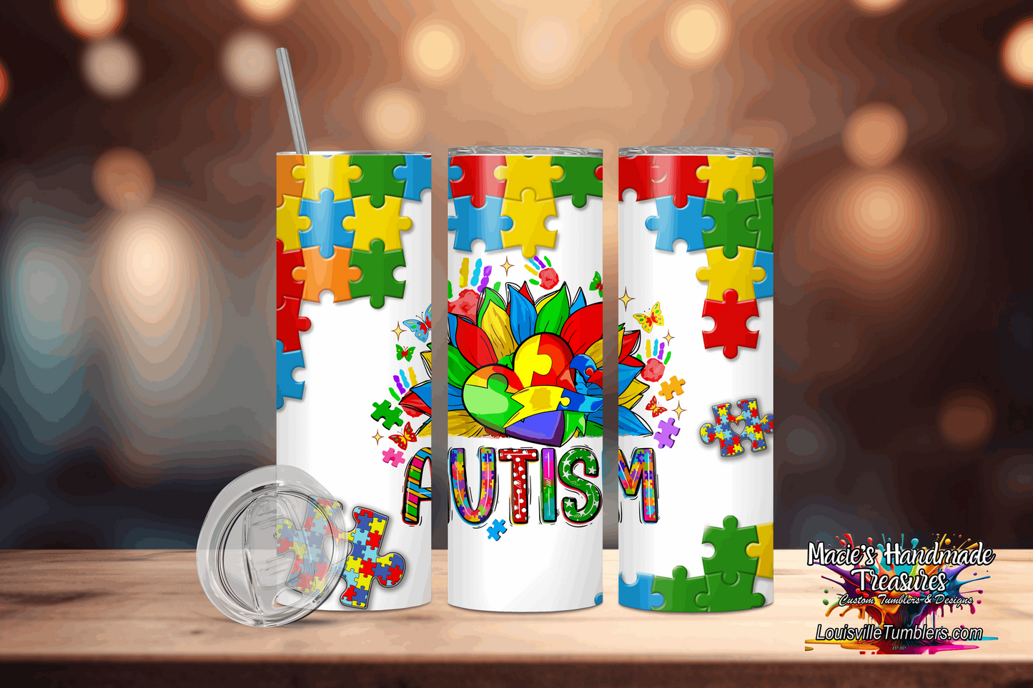 20 oz Autism Heart Flower Tumbler