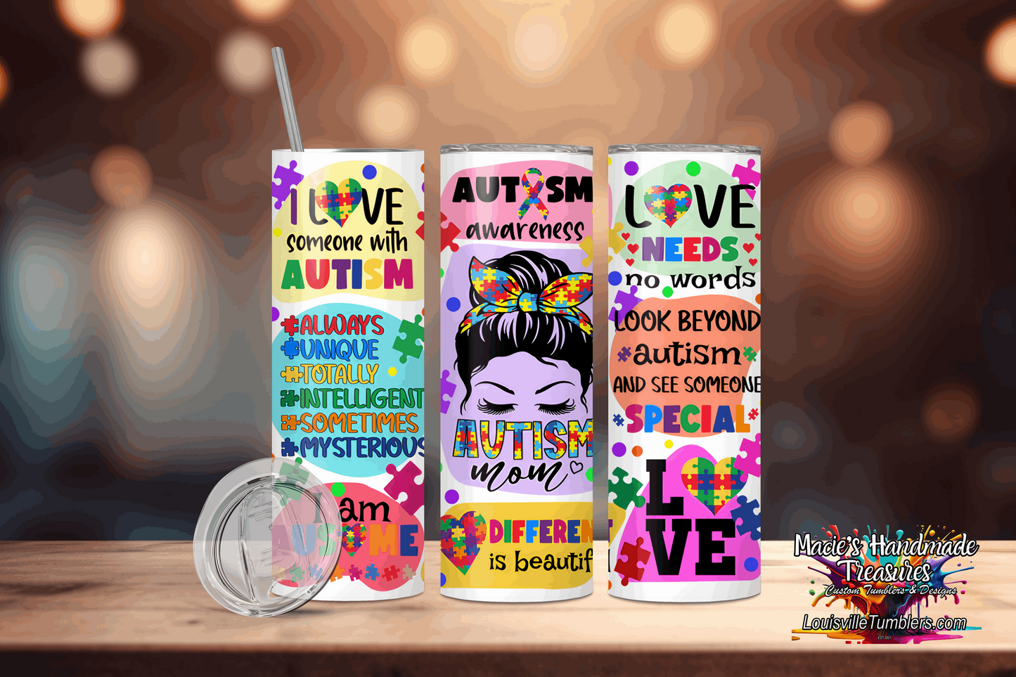 20 oz Autism MoM with Sayings  Tumbler