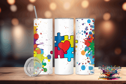 20 oz Autism Puzzle Heart Tumbler