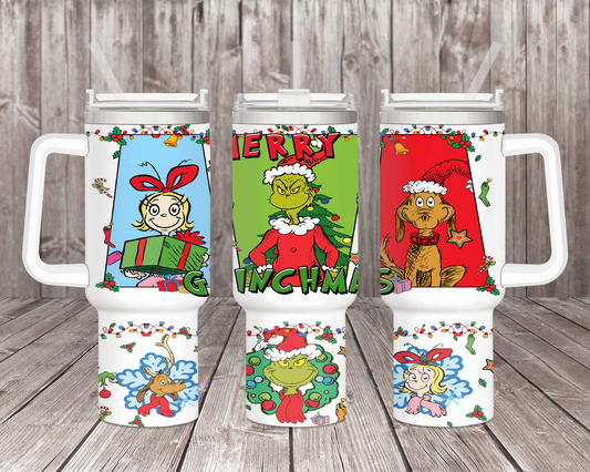 40oz Grinch Blue, Green, Red