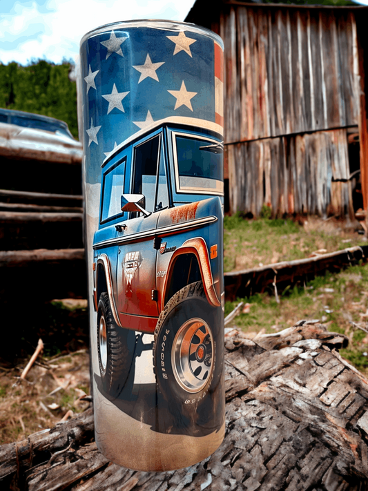 20 oz Old Ford Bronco with American Flag Tumbler