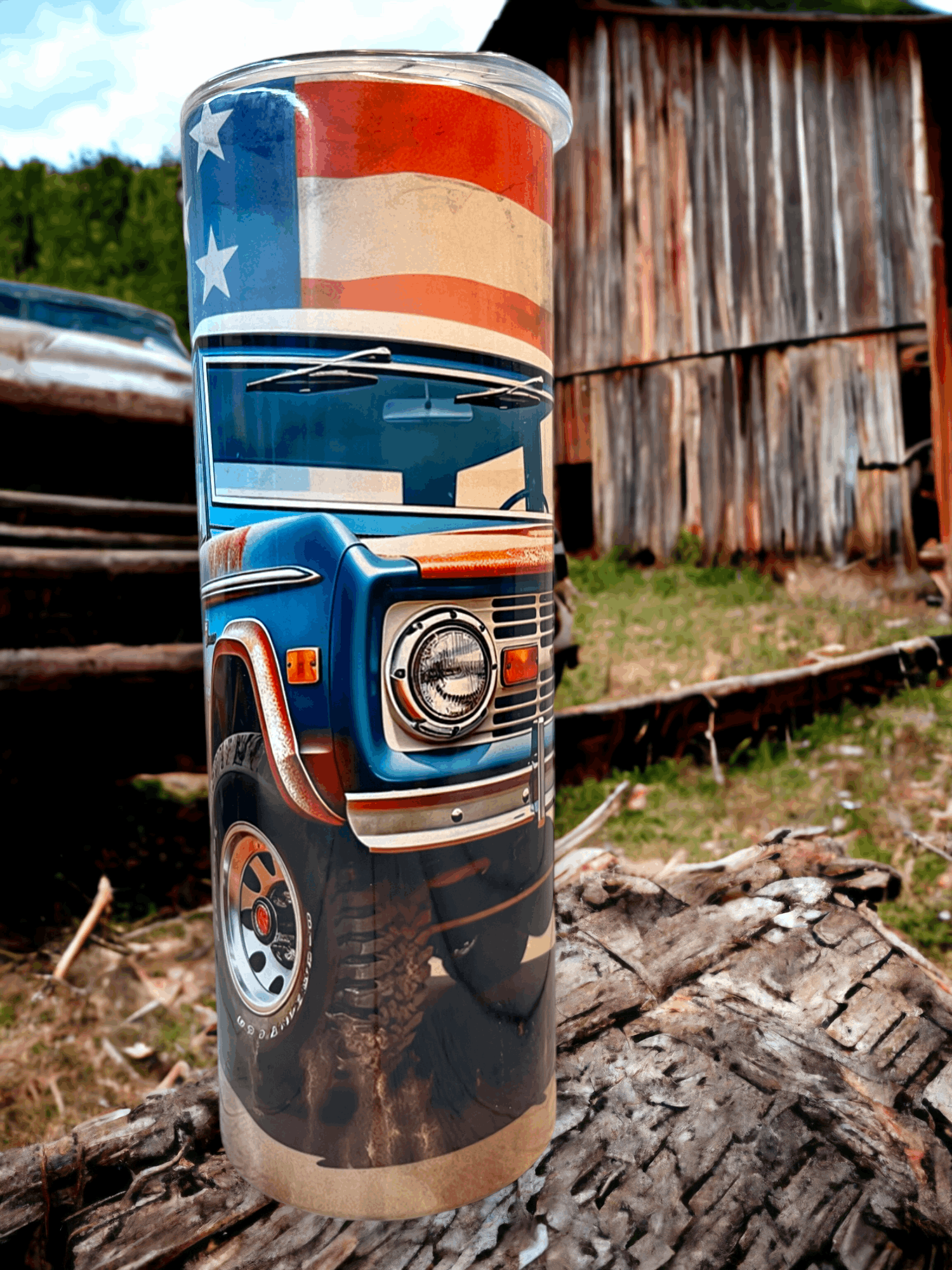 20 oz Old Ford Bronco with American Flag Tumbler