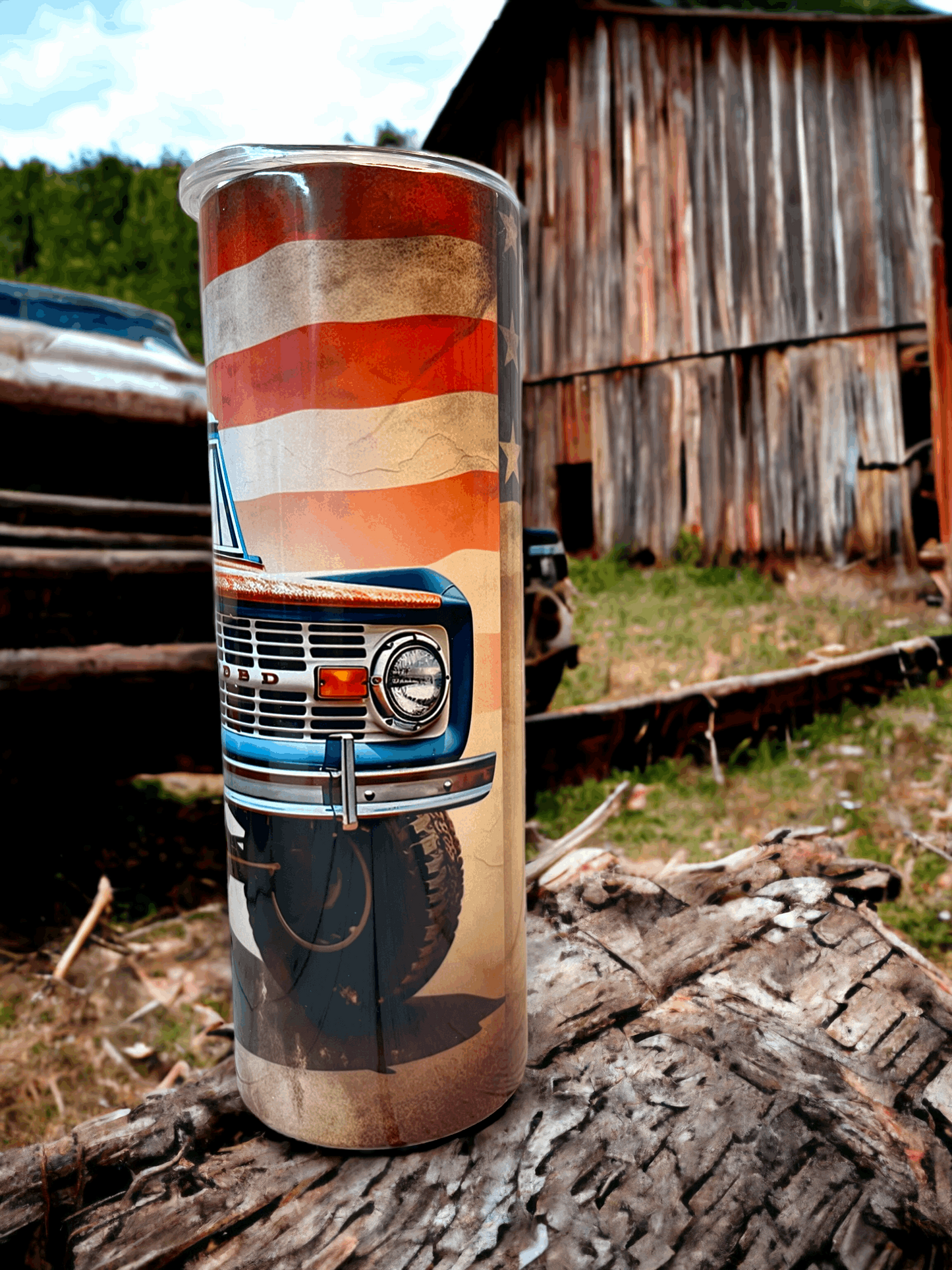 20 oz Old Ford Bronco with American Flag Tumbler