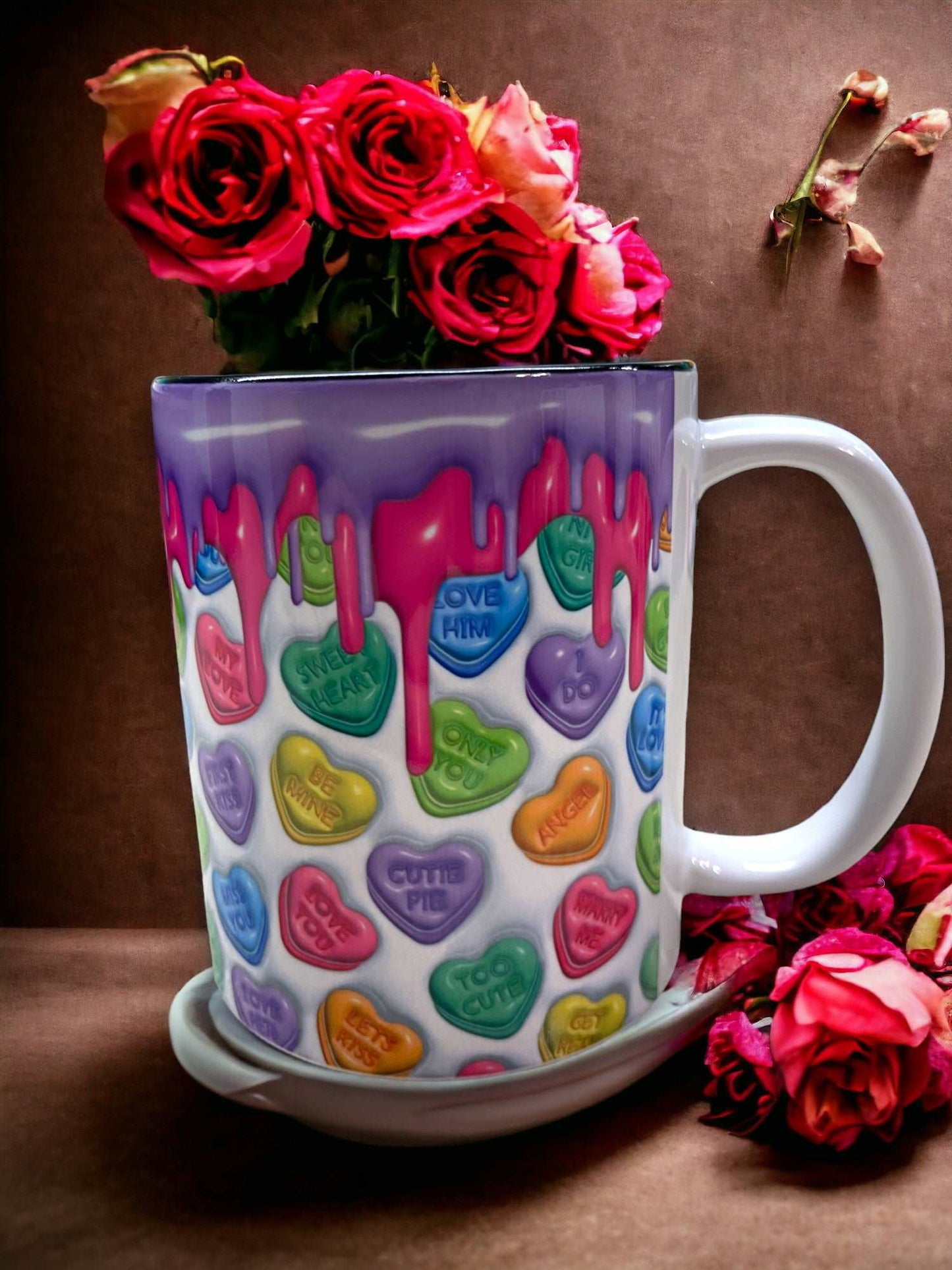 11oz Candy Hearts Purple Drip Coffee Mug