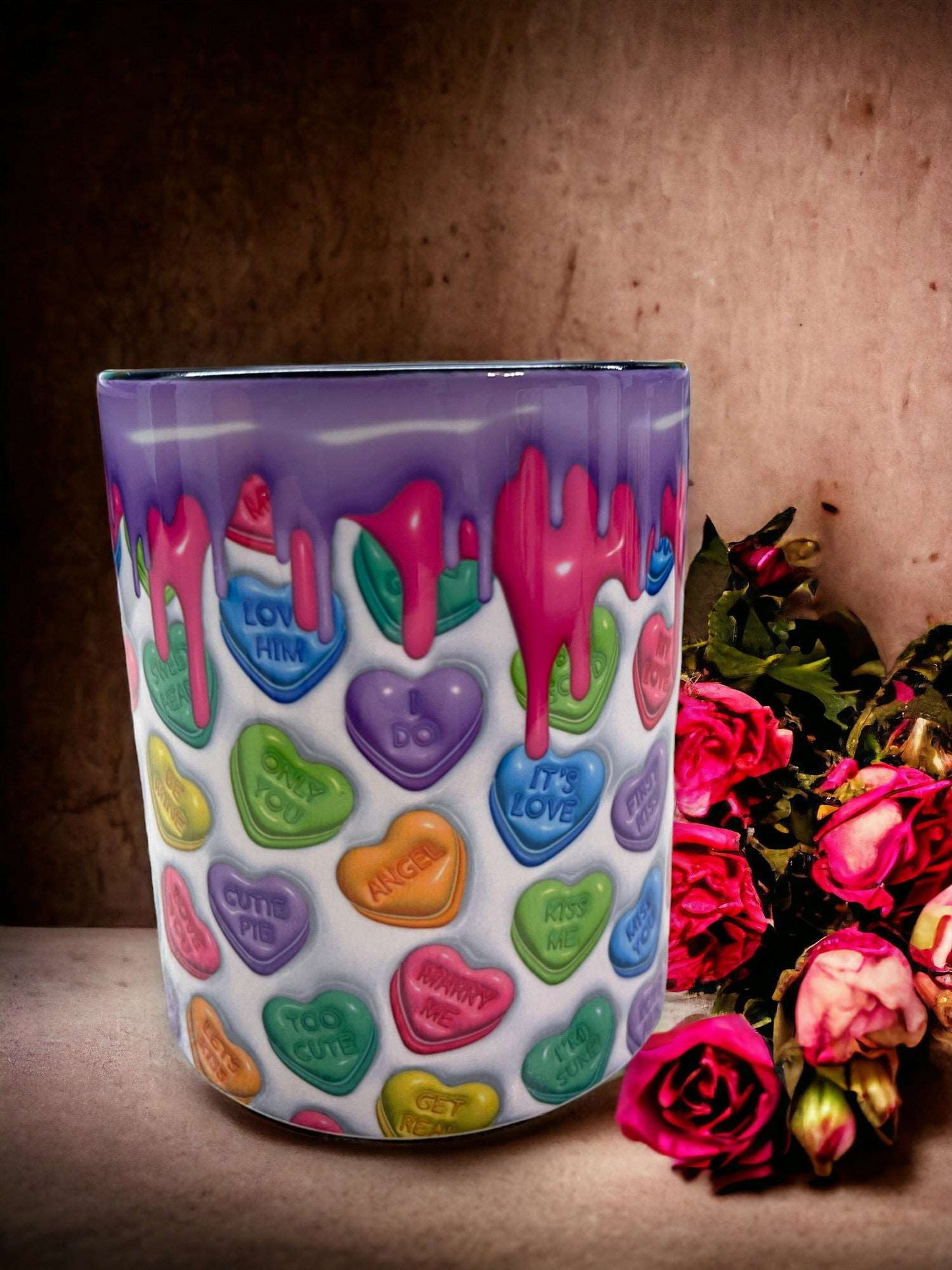 11oz Candy Hearts Purple Drip Coffee Mug