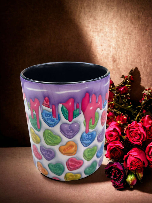 11oz Candy Hearts Purple Drip Coffee Mug