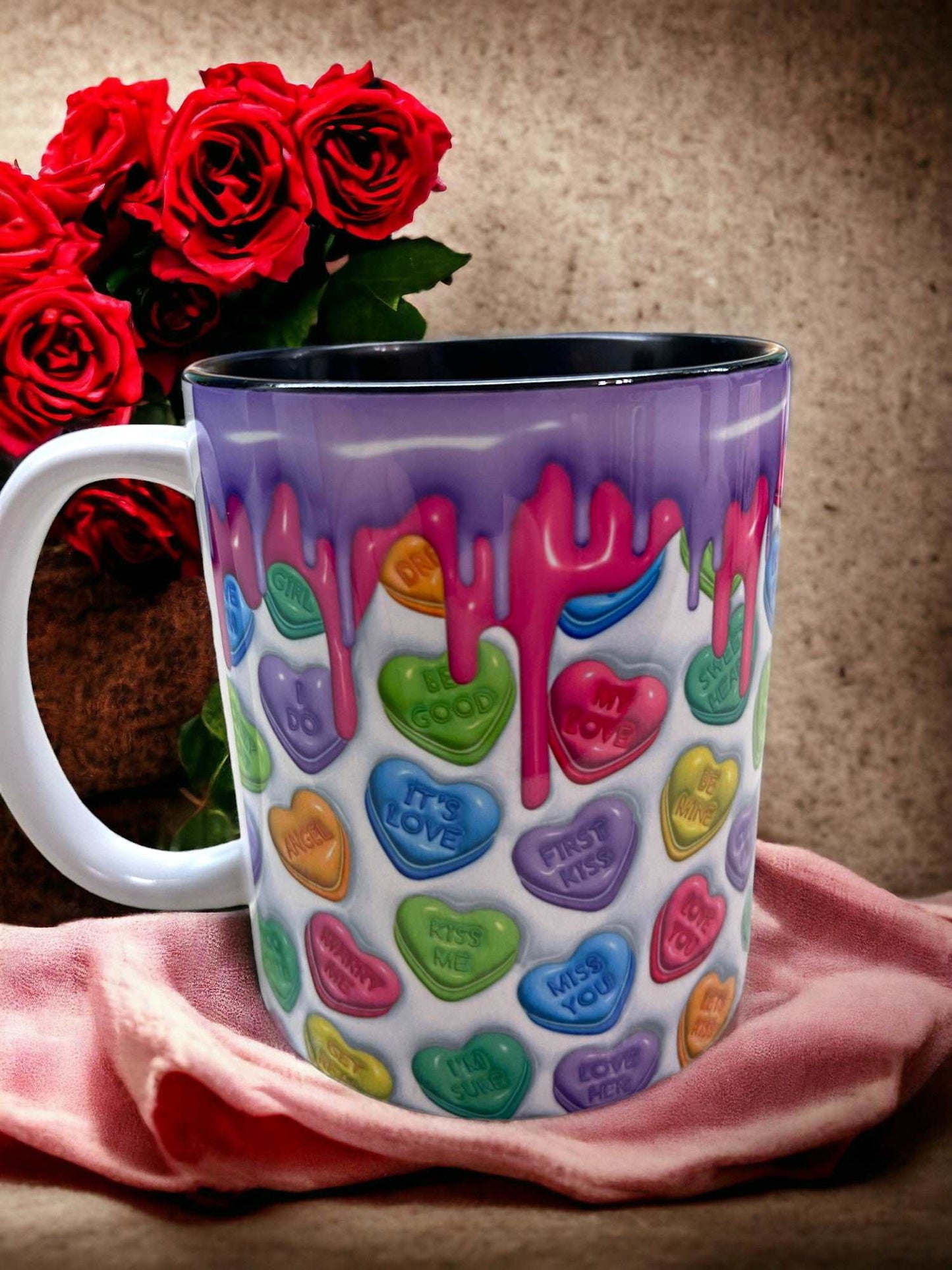 11oz Candy Hearts Purple Drip Coffee Mug