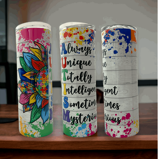 20oz Tumbler, Autism, Puzzle Pieces