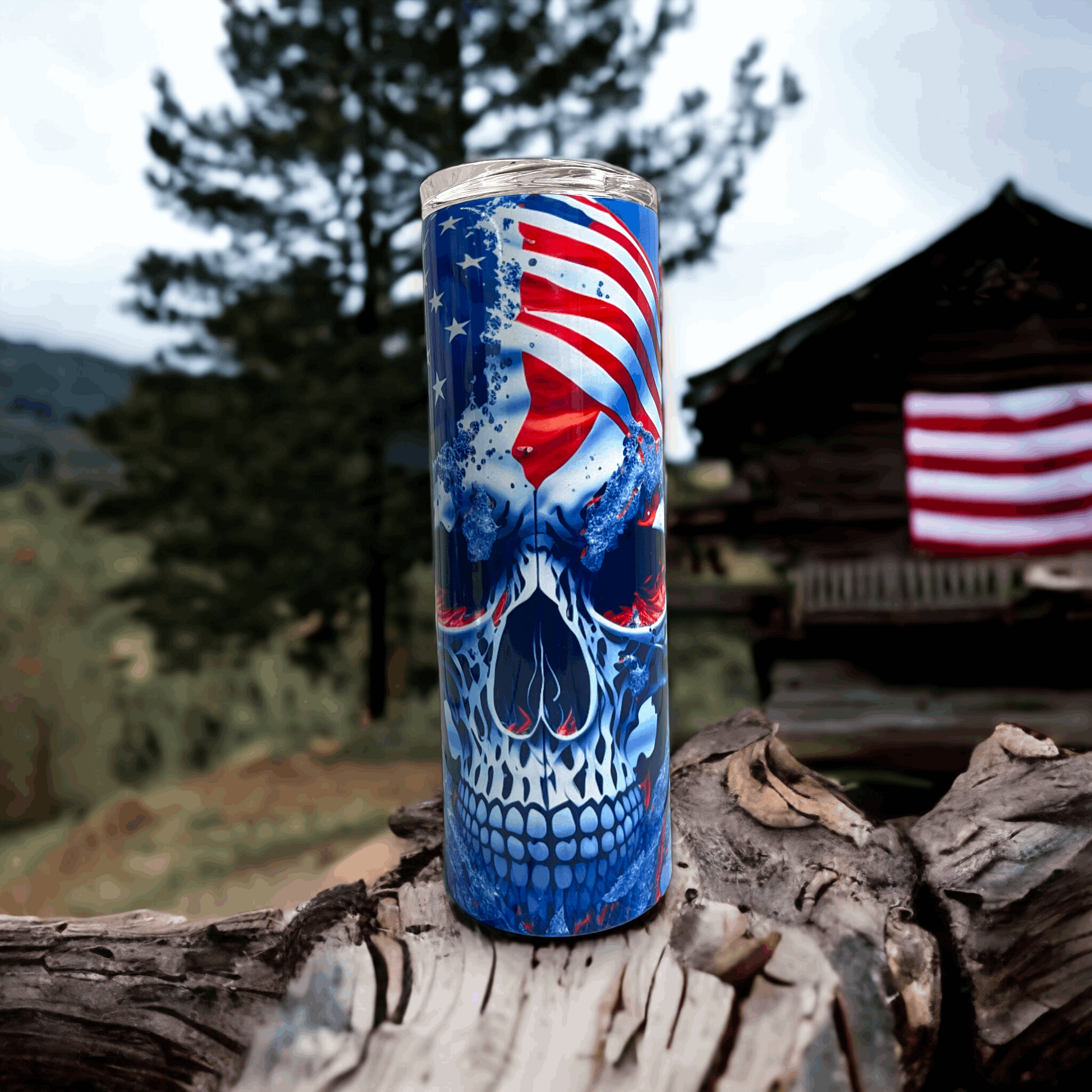 20 oz Skull with Flag in water