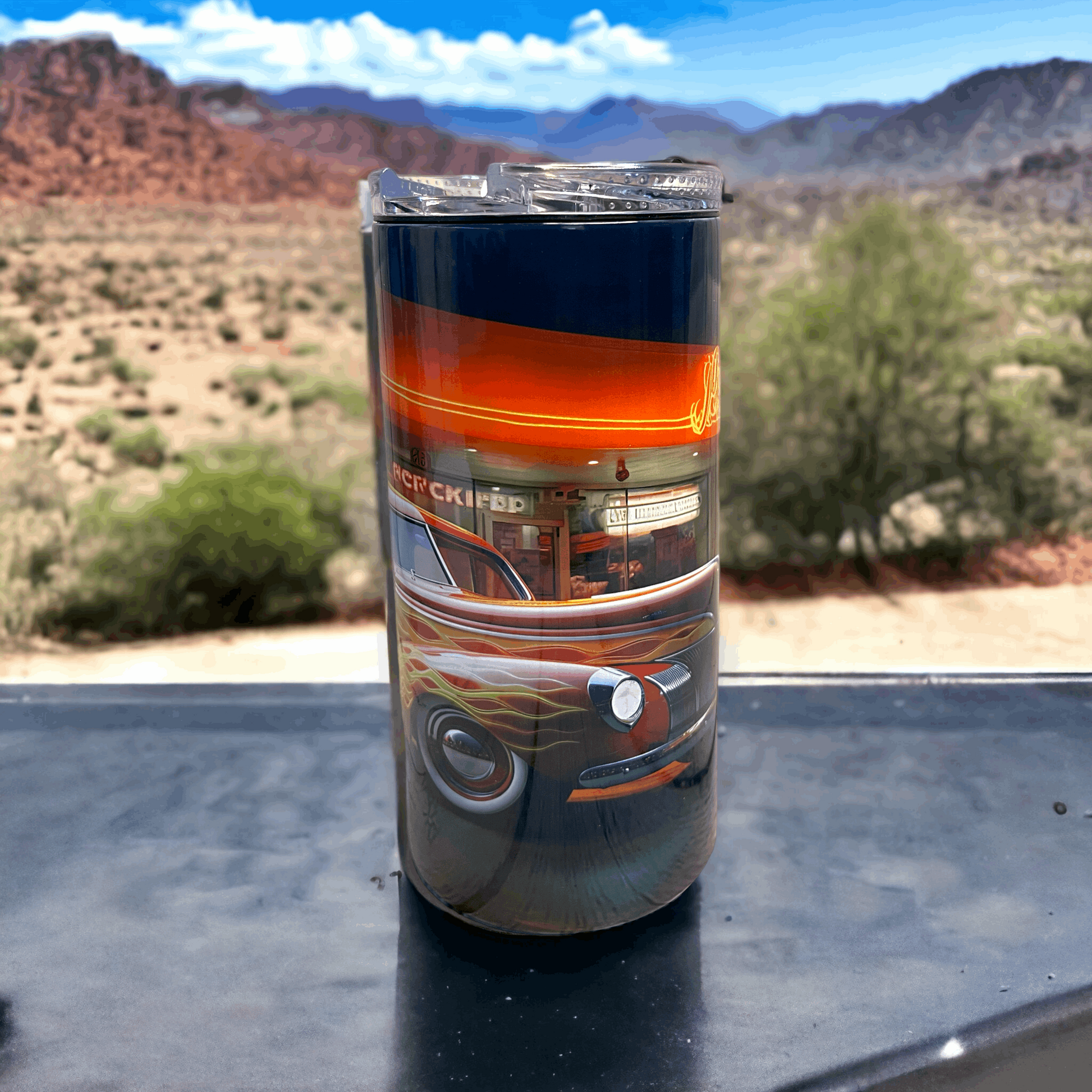 4 in 1 Can/Bottle Koozie Hot Rod with Flames