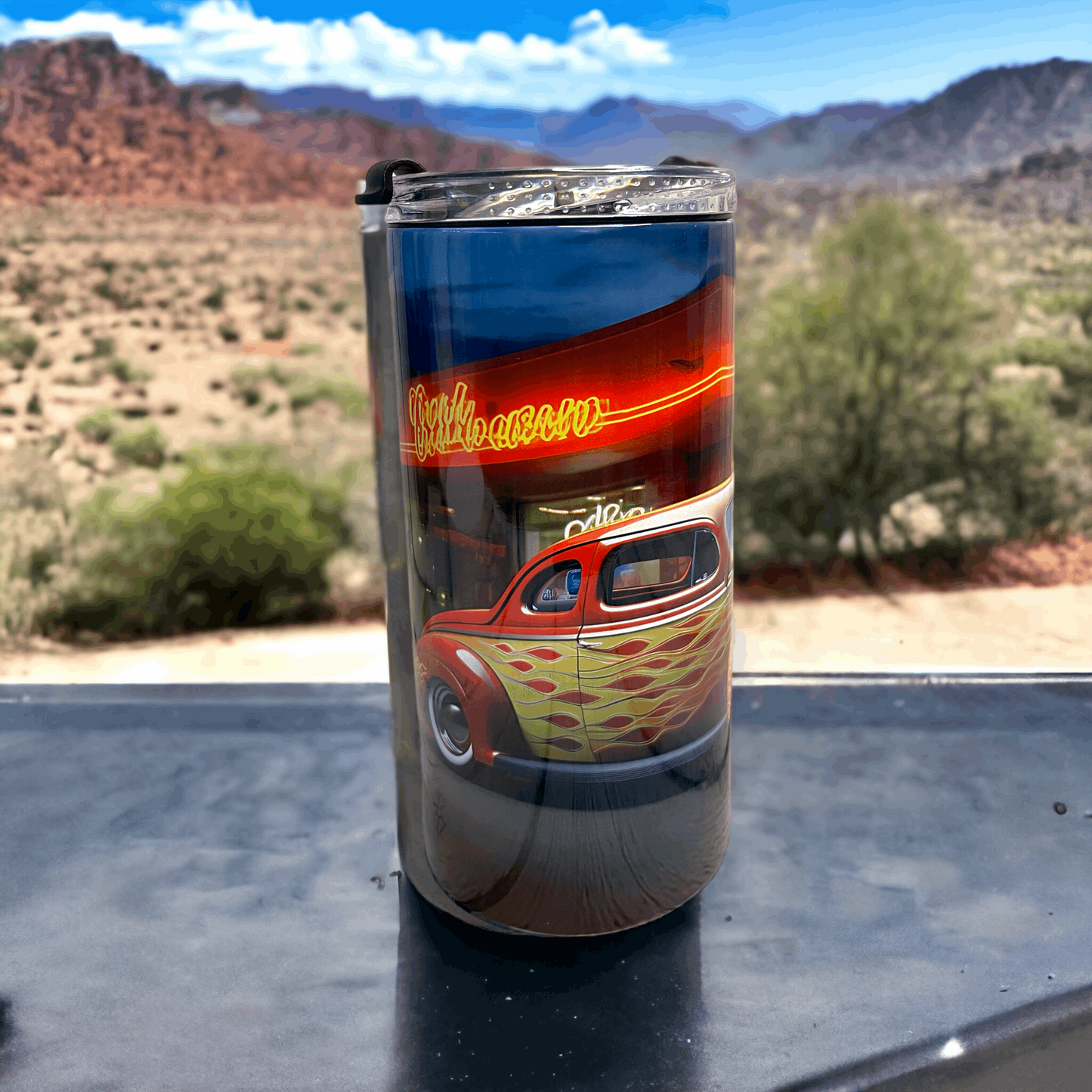 4 in 1 Can/Bottle Koozie Hot Rod with Flames