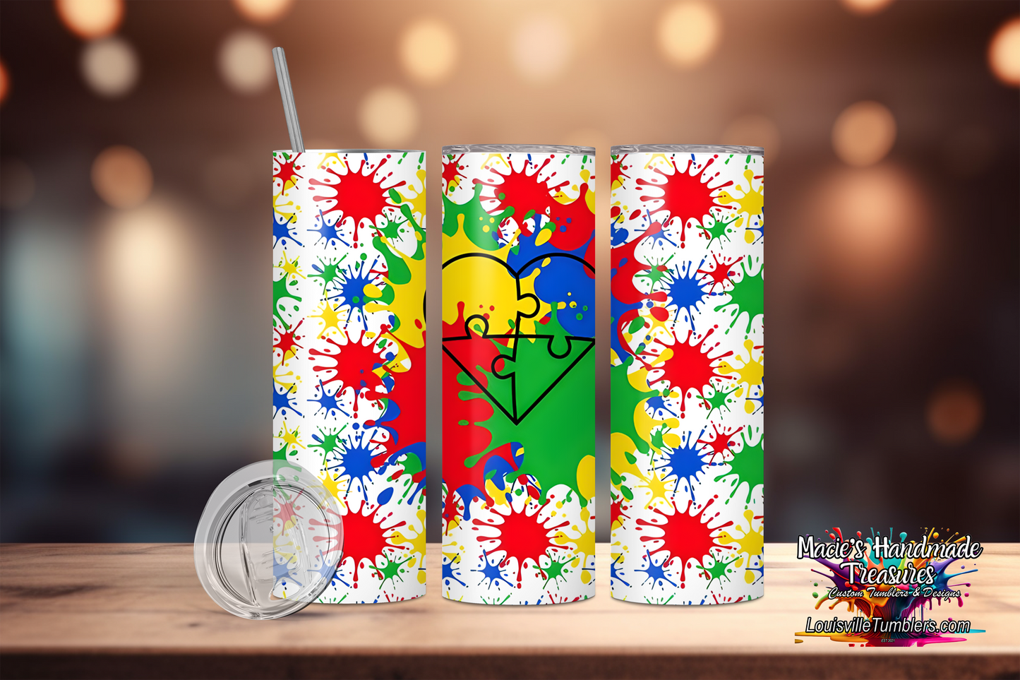 20 oz Autism Splat Paint Tumbler