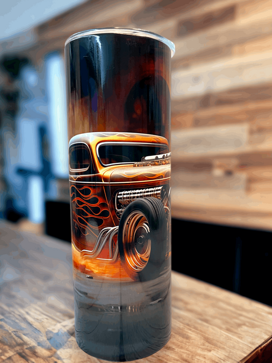 20 oz Stret Rod with Flames Tumbler