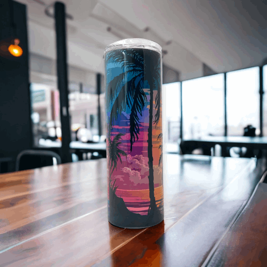 20oz Tumbler Palm Trees, Sunset, Beach View