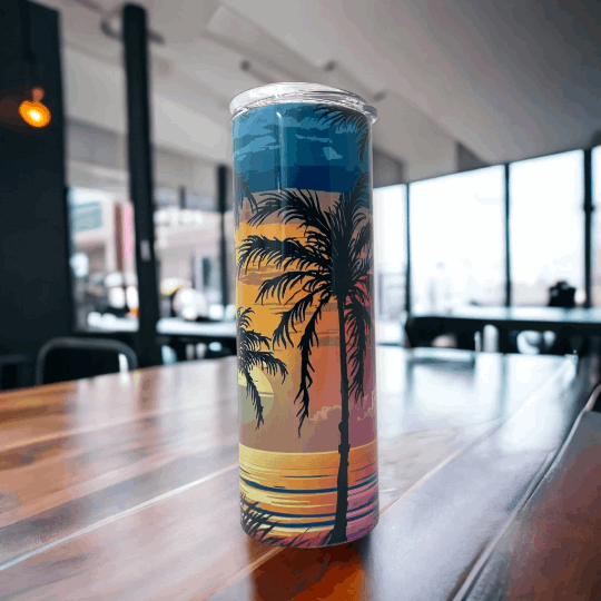 20oz Tumbler Palm Trees, Sunset, Beach View