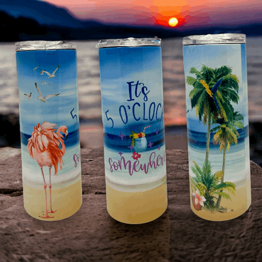 20oz Tumbler, 5'Oclock somewhere, Beach, Palm Trees, Beach Life