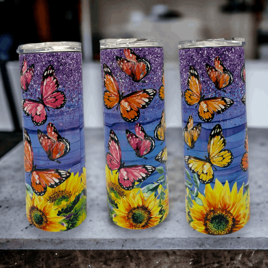 20oz Tumbler, Sunflowers, Butterflies