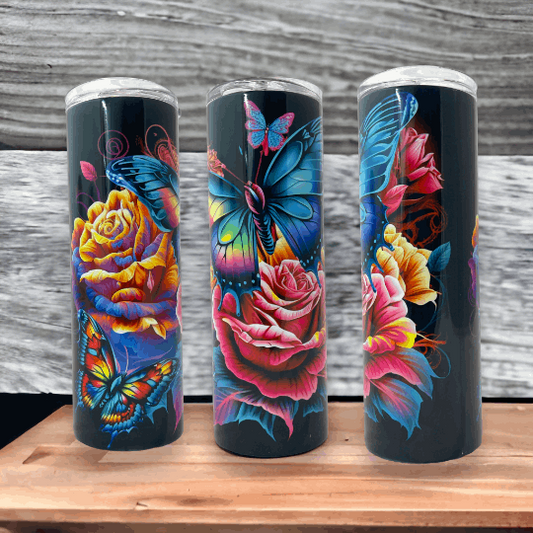 20oz Tumbler Butterfly,Flowers,Neon Colors