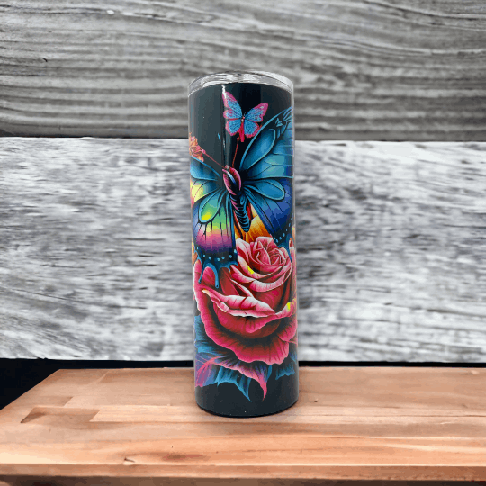 20oz Tumbler Butterfly,Flowers,Neon Colors