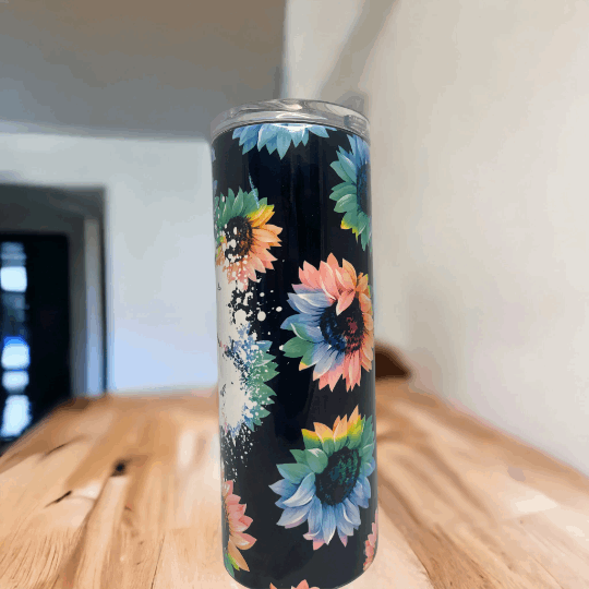 20oz Tumbler, #Mom Life, Sunlowers,