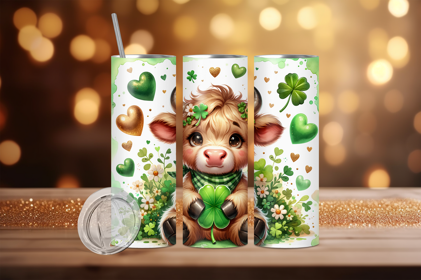 20oz St Patrick's Day Cow with Clovers & Hearts